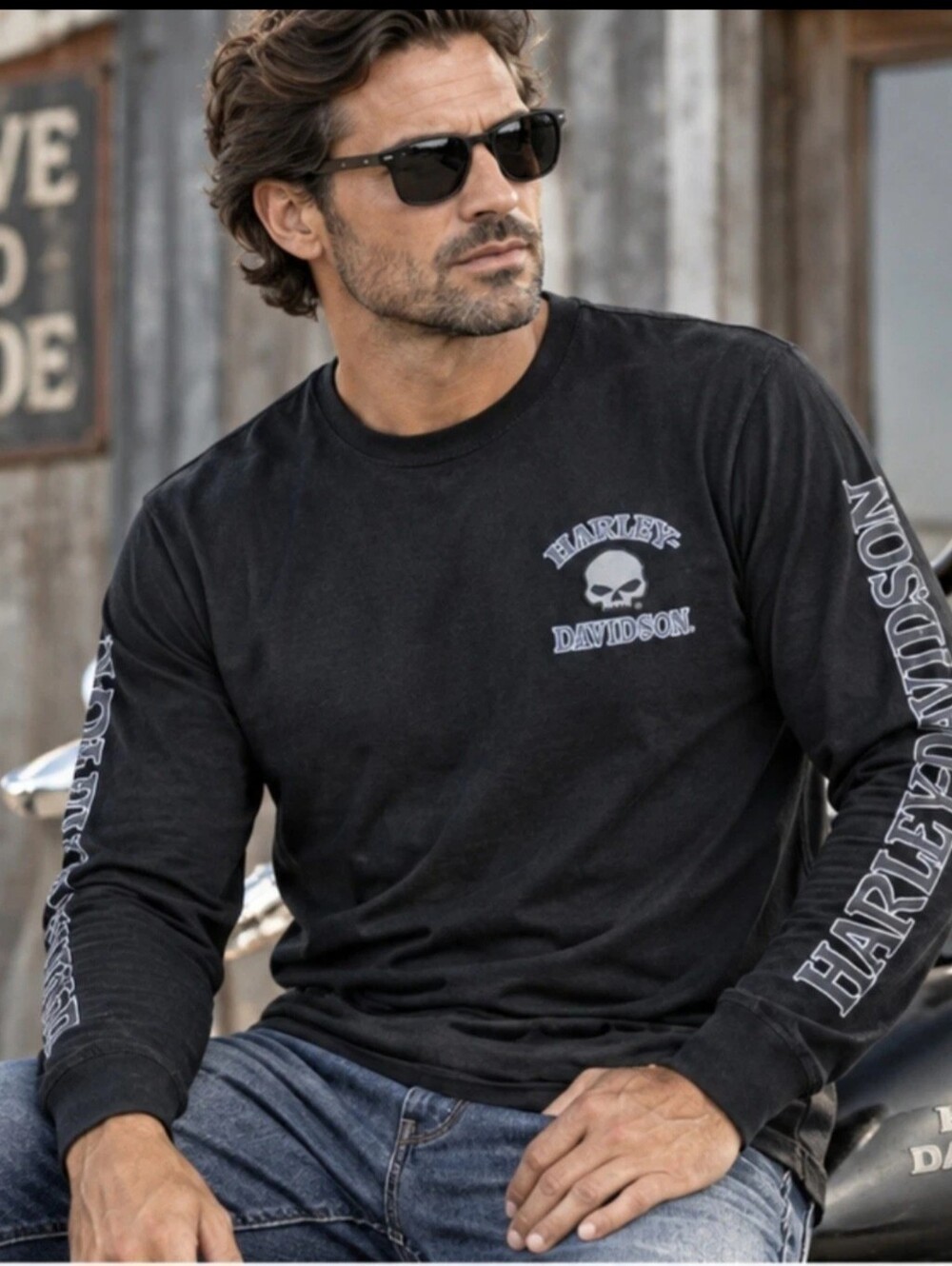 Harley-Davidson Genuine Motorclothes Black Skull Long Sleeve T-Shirt Size M